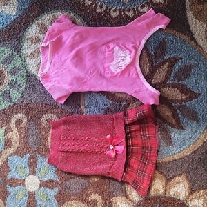 2 dog shirts L lot red Christmas dress sweater Pink pajamas outfit